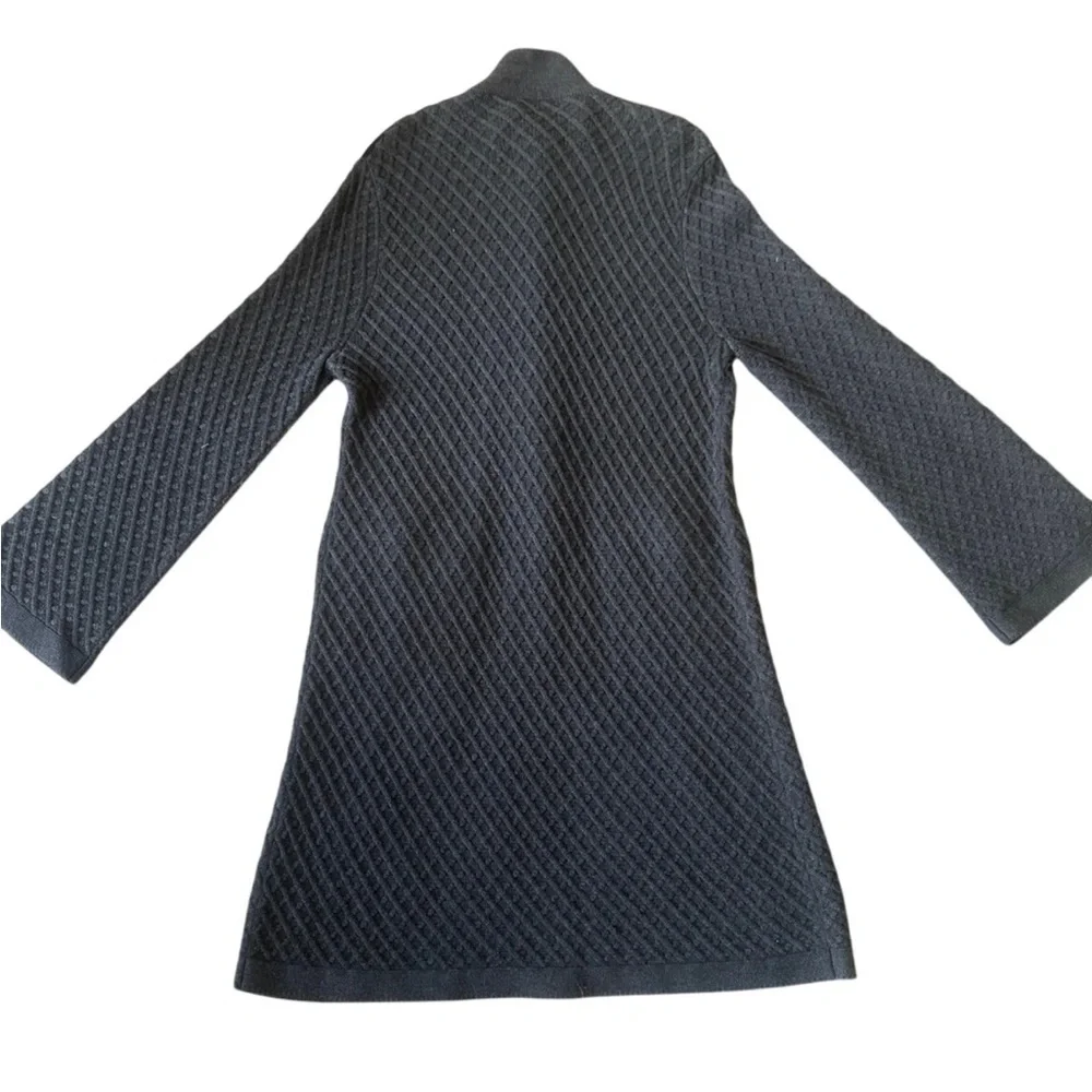 Tory Burch Gray and Black Cardigan Sweater coat luxury trim waffle wool stretch - Picture 2 of 6